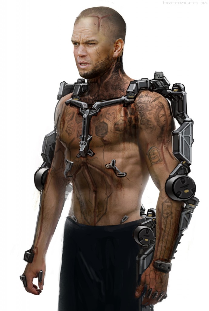 Concept art of Matt Damon's exosuit from Elysium.