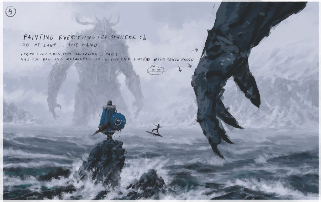 Keep an eye out for things that don’t belong in his works-in-progress (The Ancients)
