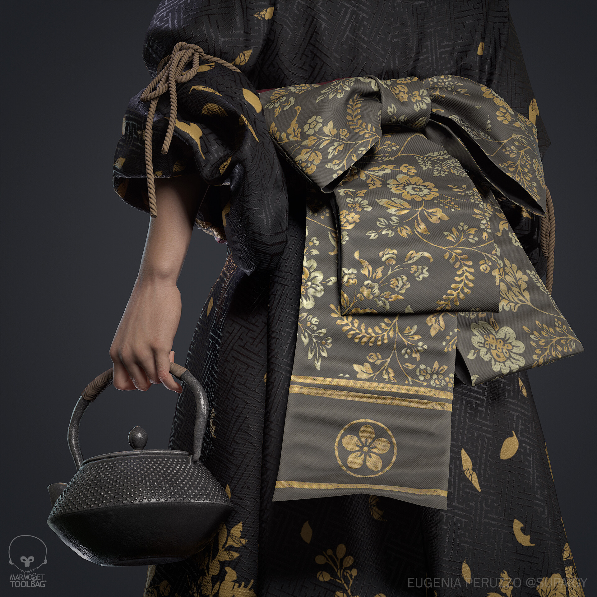 Close-up shot of the geisha's back sash