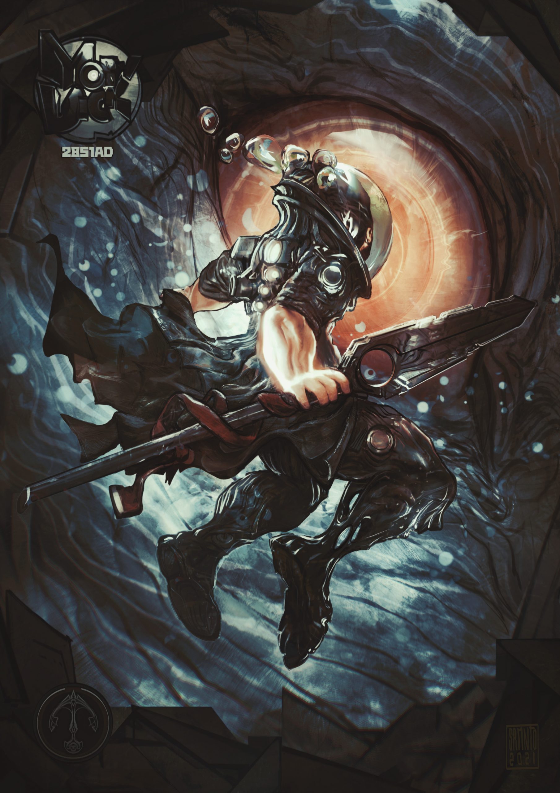 Image of futuristic Ahab staring at a giant monster eye