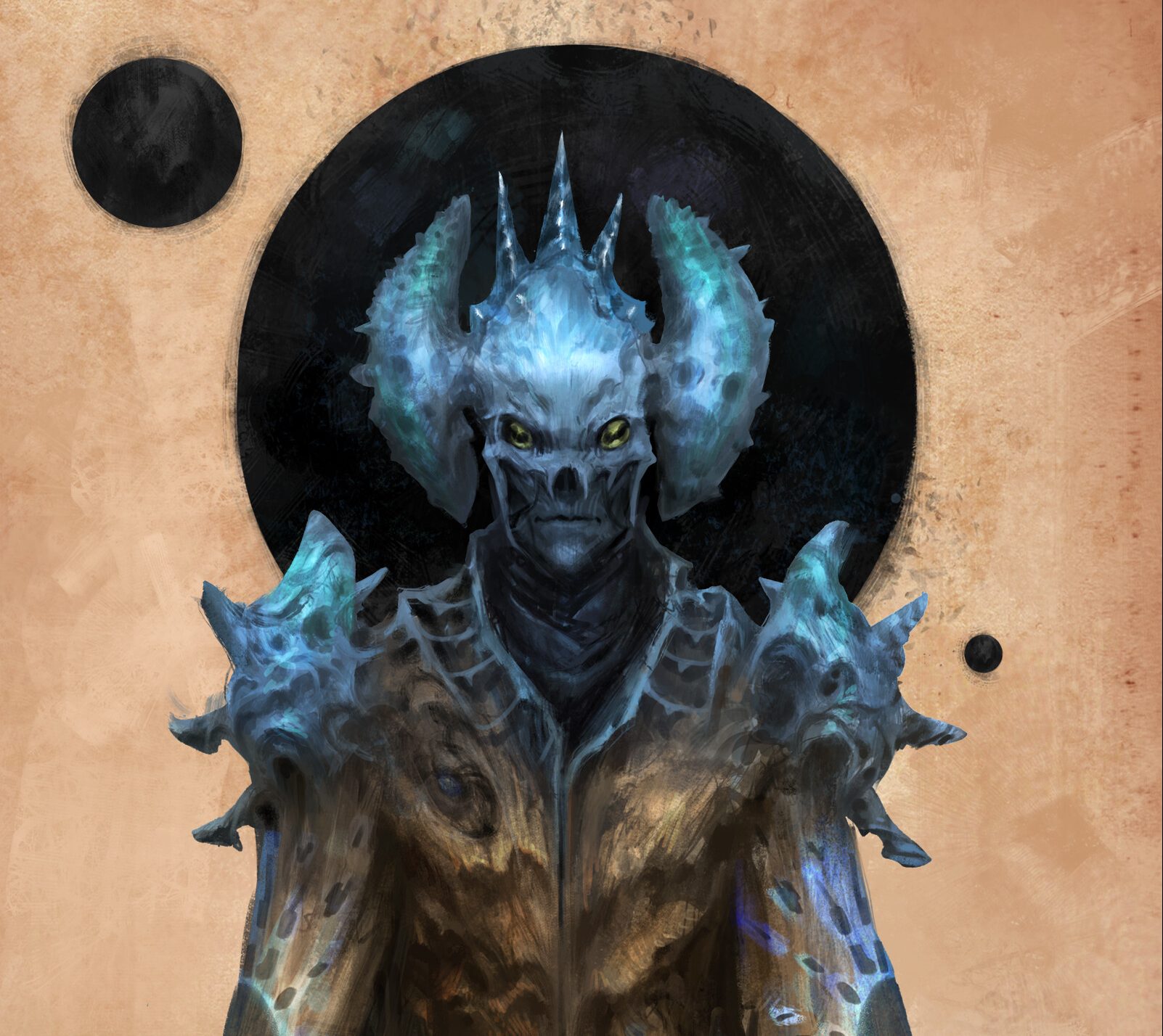 A blue alien stares at the camera