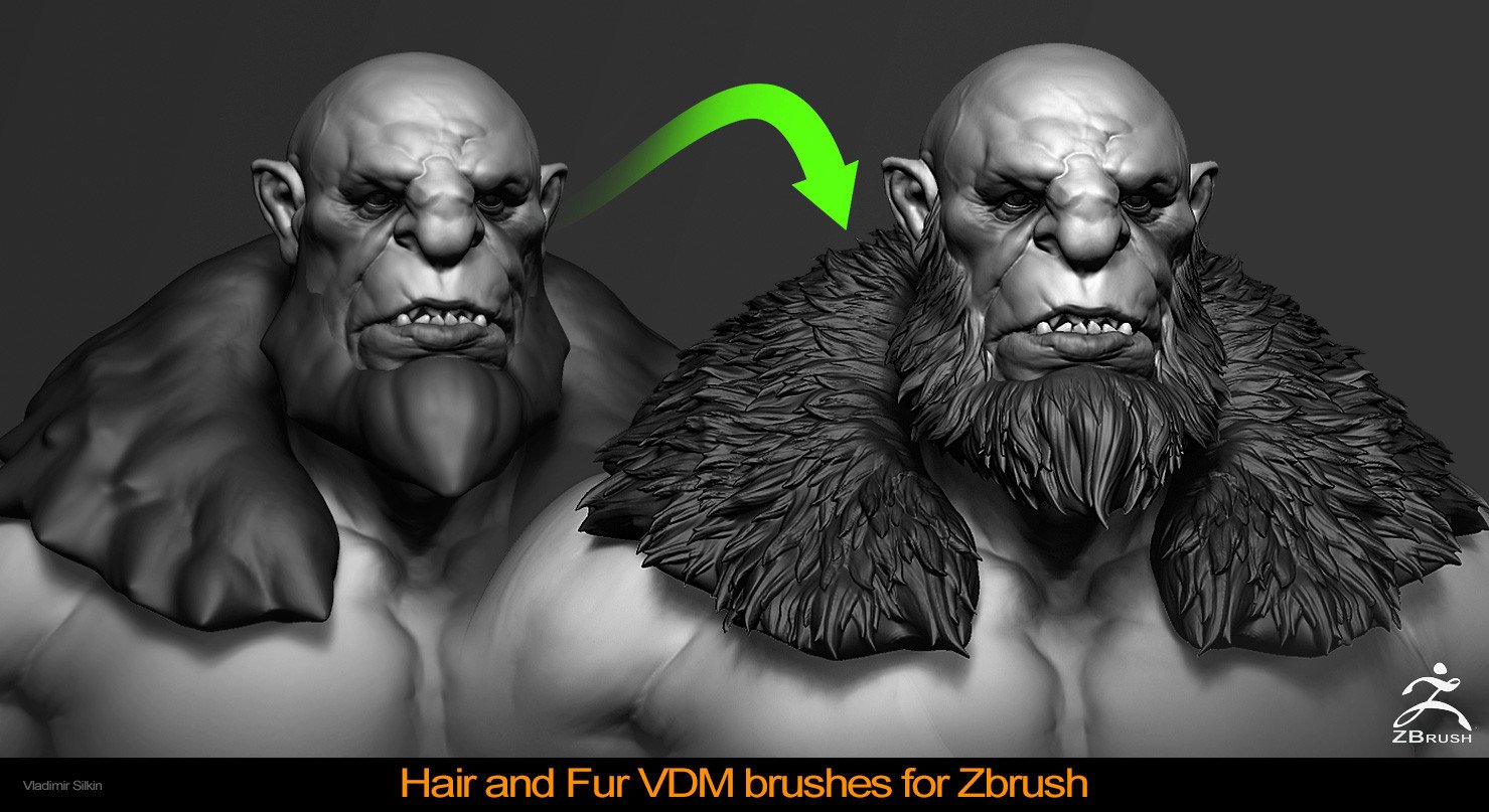A before and after comparison of a fur neck warmer, with and without the brush