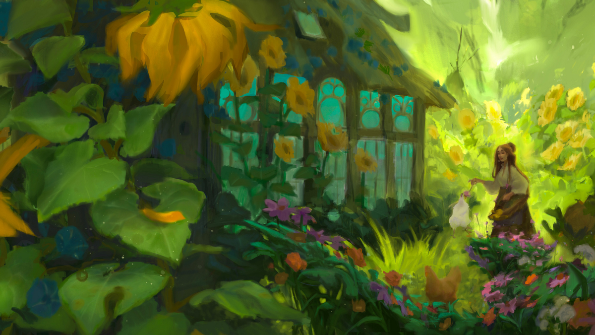 Illustration of a garden with many plants