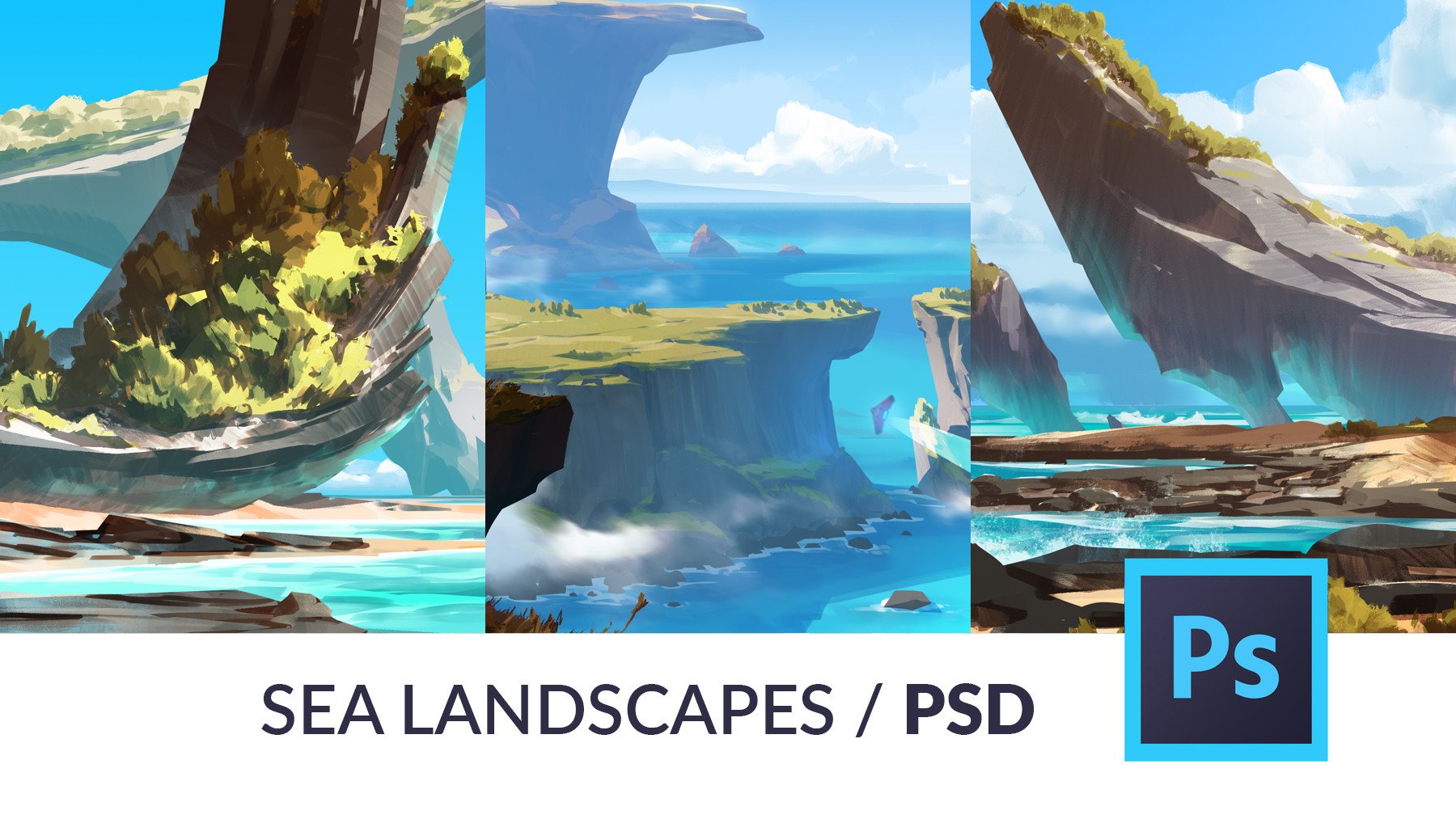 overview of the Sea Landscapes / PSD pack