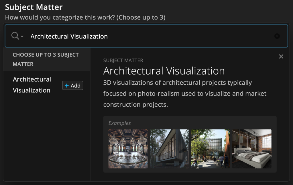 Screenshot of the Subject Matter section of the portfolio manager