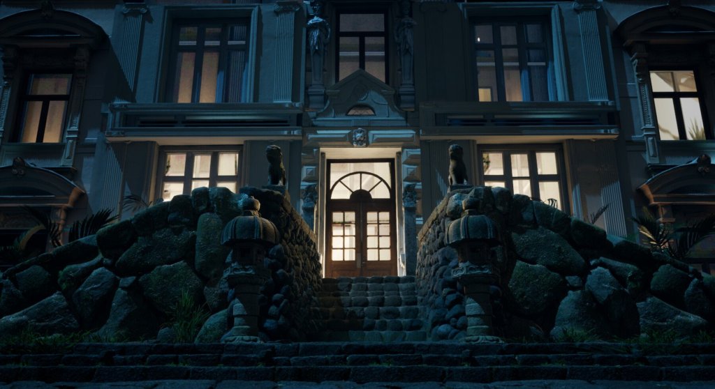 A dimly lit mansion