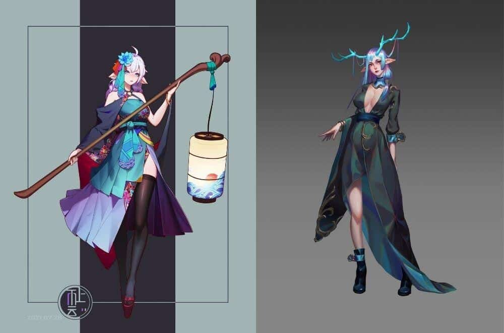 Two forest elf women by artist Jing