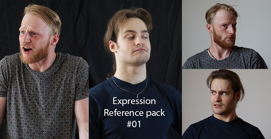 Images of actors making various exaggerated expressions